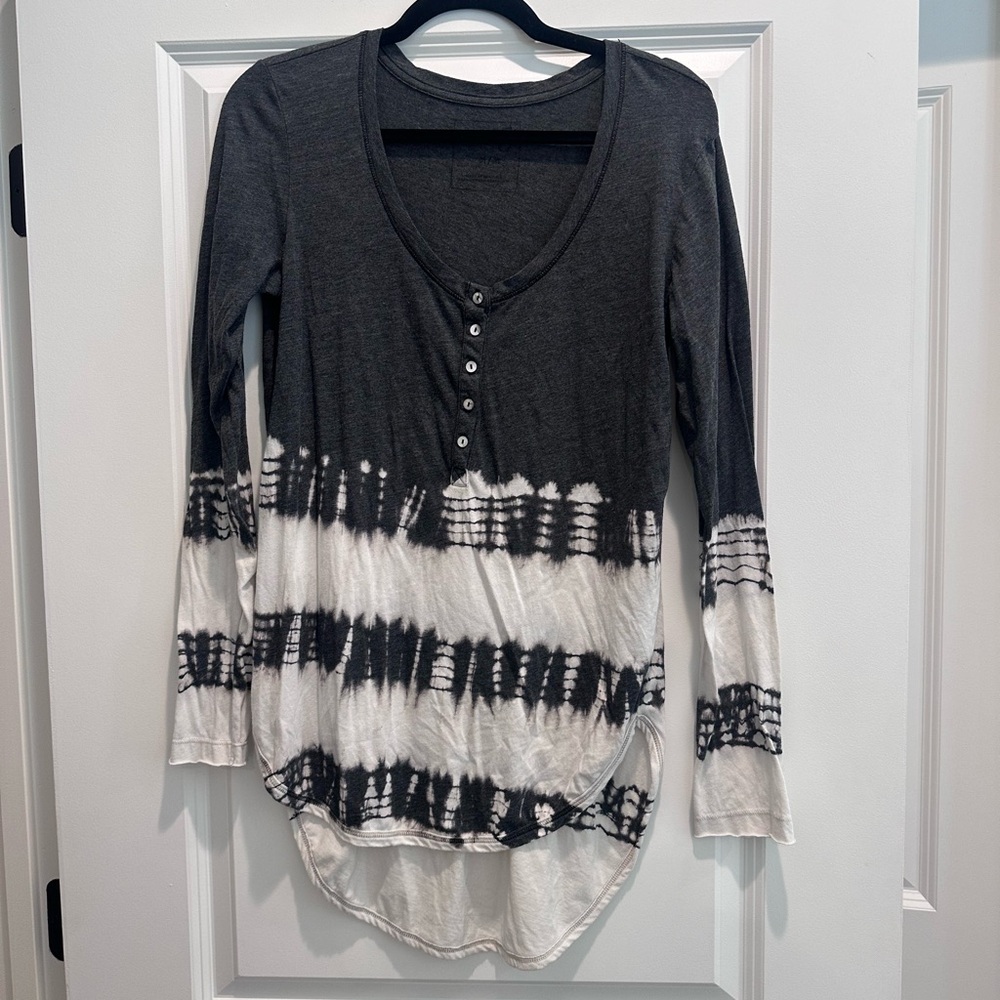 Free People Charcoal and Cream Tie-Dye Long Sleeve Top
